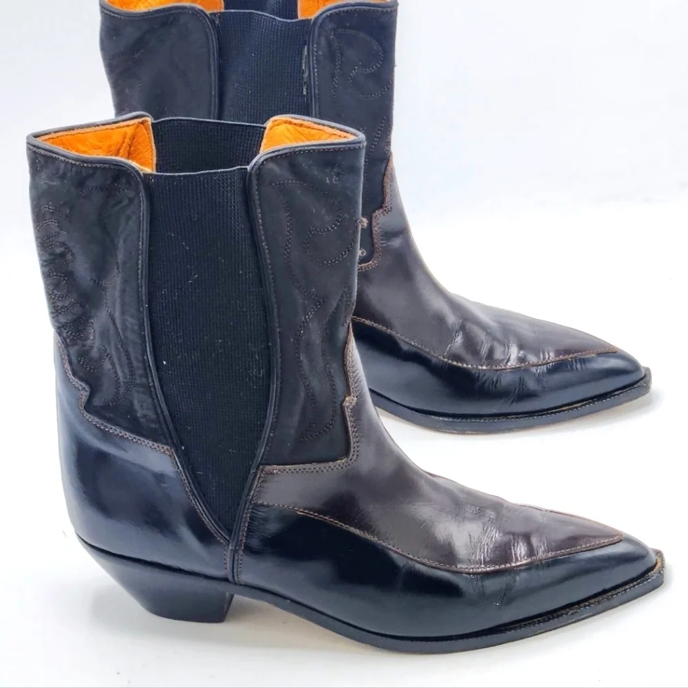 Donald  J Pilner Vintage Western Couture Leather Black Brown Boots SZ 7 - Picture 4 of 16